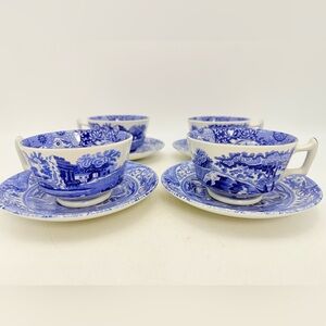 Set of 4 Spode Blue Italian Teacup & Saucer | Made in England